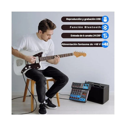 BOMGE 6 Channel Audio Mixer with USB Bluetooth Phantom Power