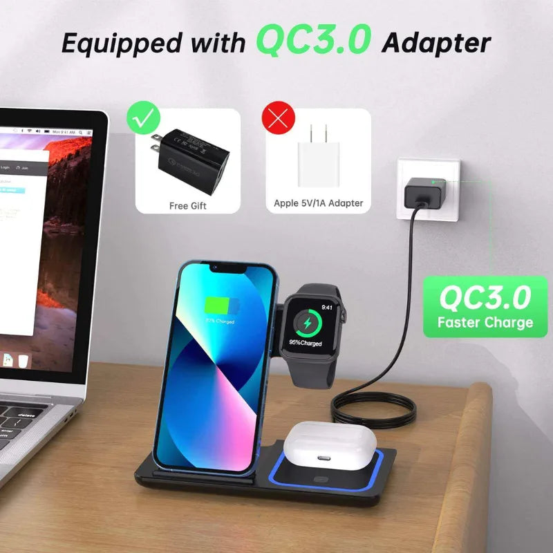 3 in 1 Foldable Wireless Charger 15W Fast Charging