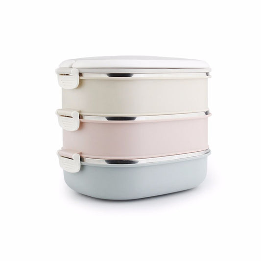 Pink Stackable Square Stainless Steel Bento Lunch Box Set