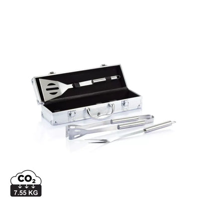Durable 3-Piece Stainless Steel Barbecue Tool Set with Portable Aluminum Case