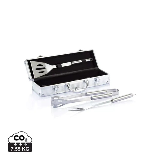 Durable 3-Piece Stainless Steel Barbecue Tool Set with Portable Aluminum Case