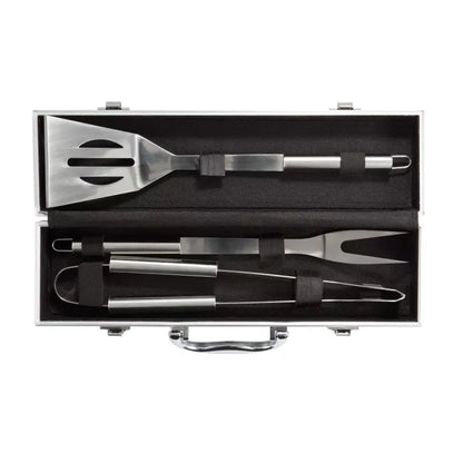 Durable 3-Piece Stainless Steel Barbecue Tool Set with Portable Aluminum Case