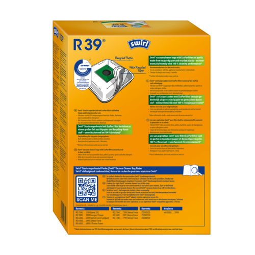 Swirl R39 EcoPor Vacuum Cleaner Bags for Rowenta 4-Pack