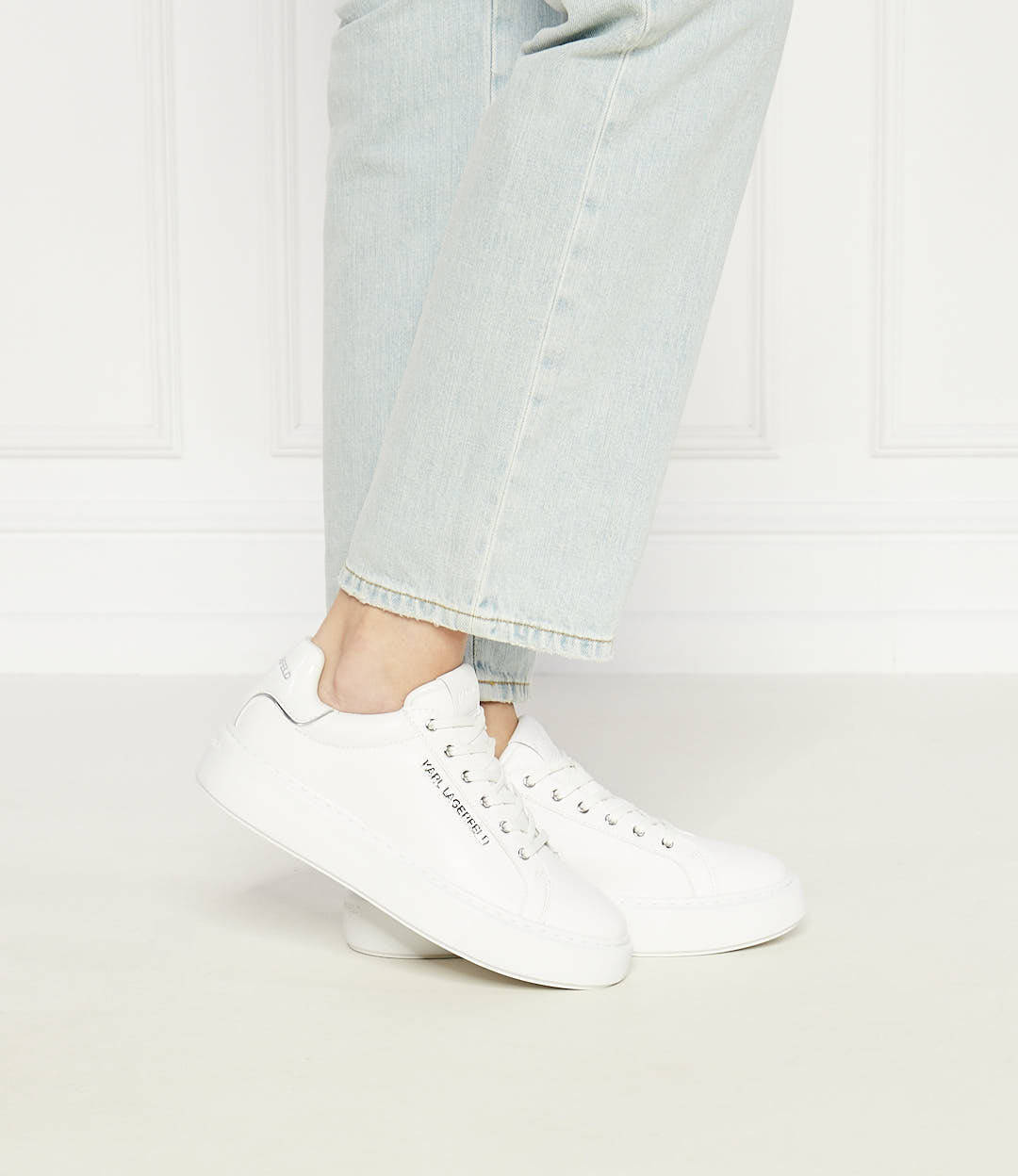 Karl Lagerfeld Maxi Kup White Leather Platform Sneakers for Women