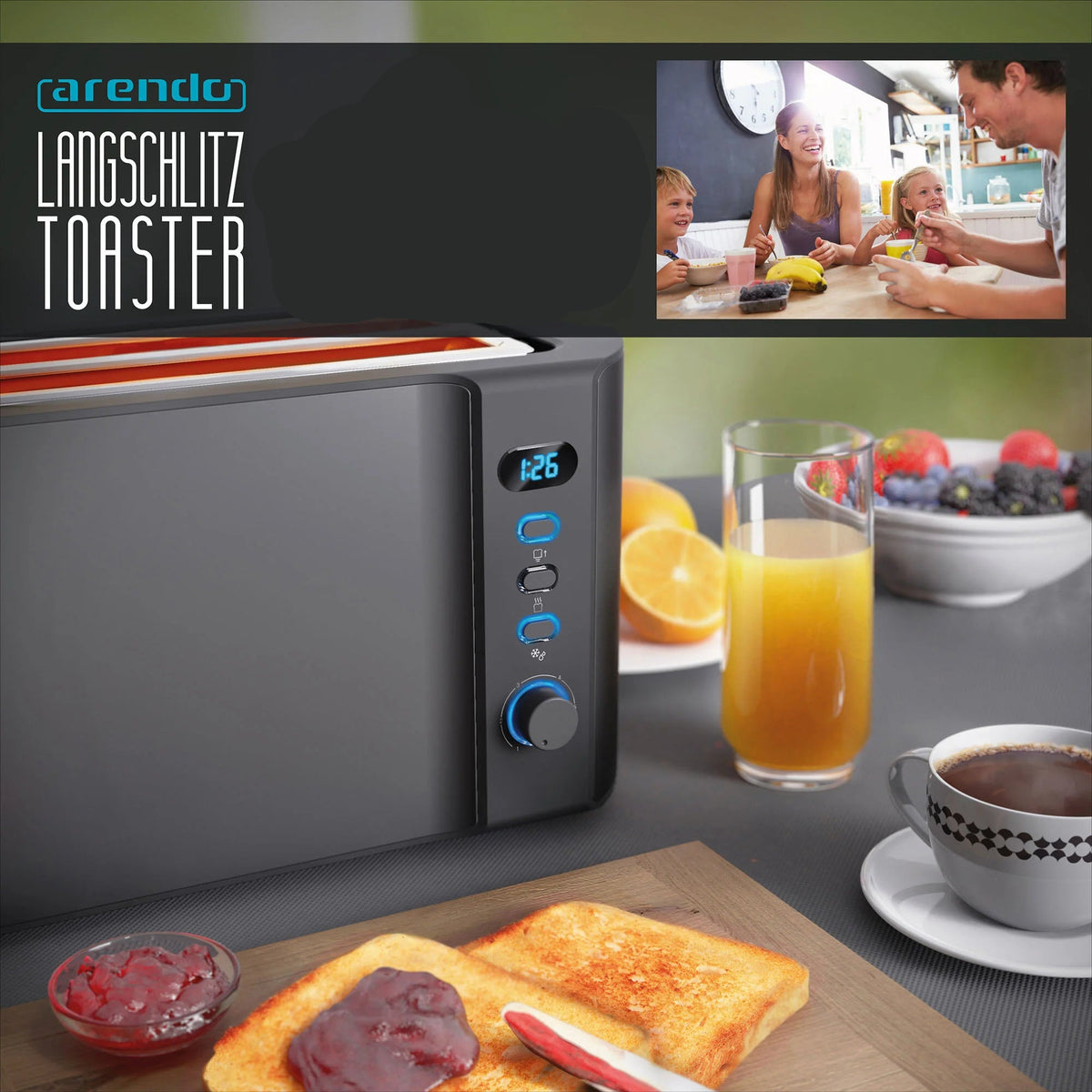 Arendo Frukost 4-Slice Long Slot Toaster 304281