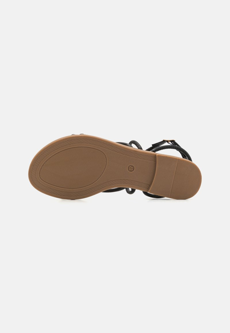Anna Field Women's Black Strappy Flat Sandals with Adjustable Ankle Buckle
