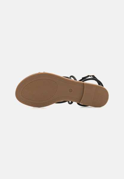 Anna Field Women's Black Strappy Flat Sandals with Adjustable Ankle Buckle