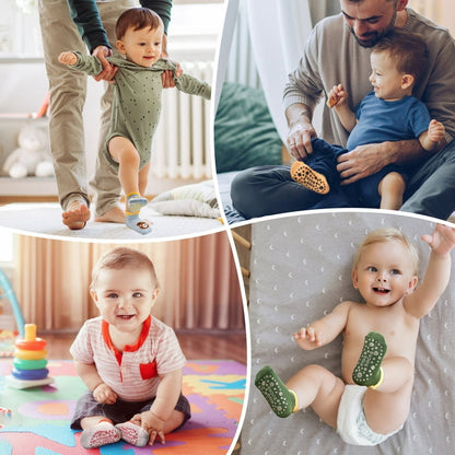 6 Pairs Toddler Non-Slip Grip Ankle Socks with Cute Animal Cartoon Designs