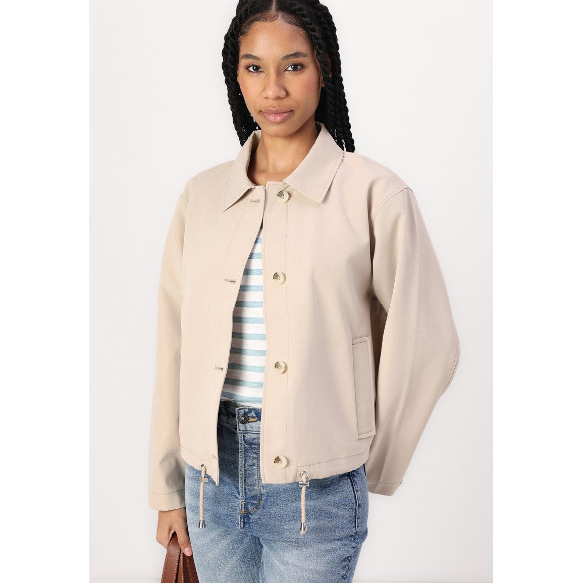 Tom Tailor Denim Women's Easy Short Light Jacket: Soft Calm Beige Button-Up