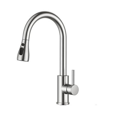 Modern Stainless Steel Kitchen Faucet with High Curved Spout, Complete Kit