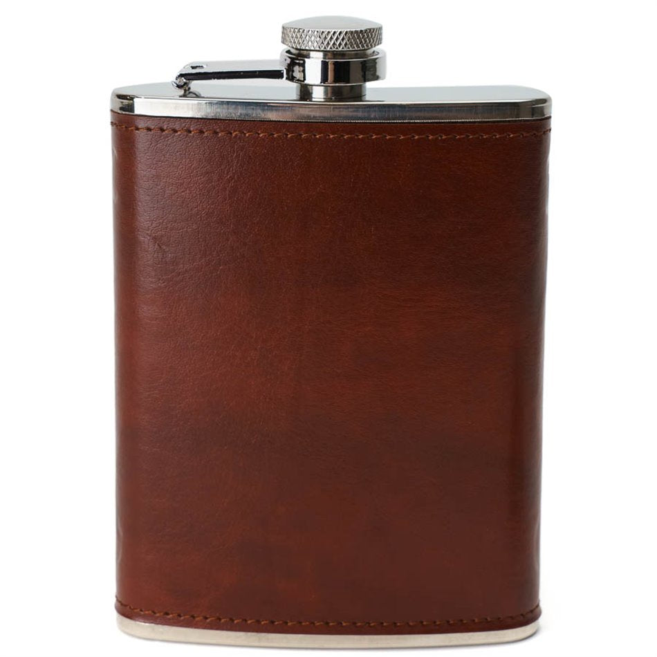 Premium Brown Leather Wrapped Stainless Steel Hip Flask 235ml Durable Portable