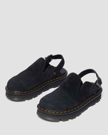 Dr. Martens Zebzag Black Suede Casual Slingback Platform Mules - Cushioned Sole