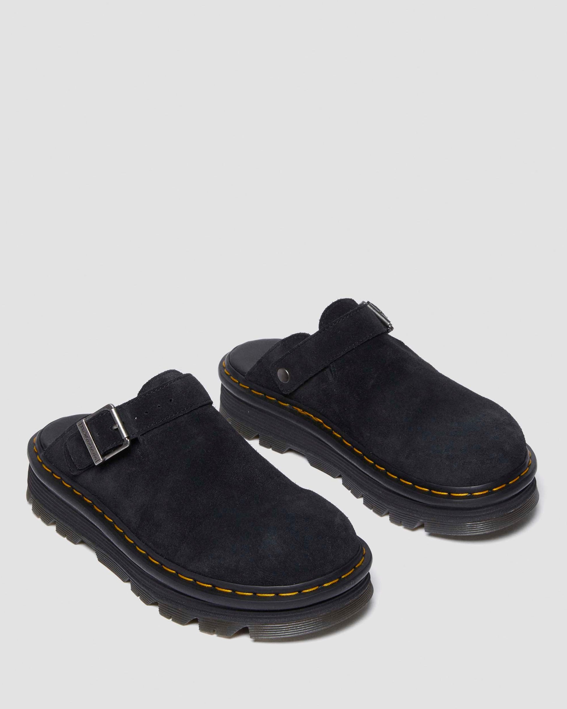 Dr. Martens Zebzag Black Suede Casual Slingback Platform Mules - Cushioned Sole