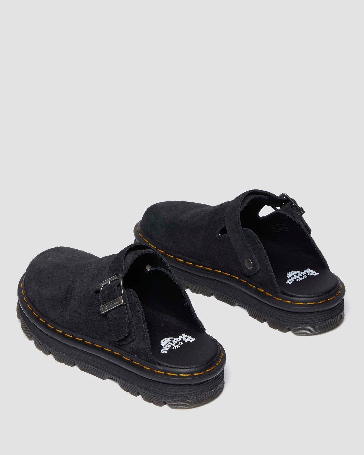 Dr. Martens Zebzag Black Suede Casual Slingback Platform Mules - Cushioned Sole