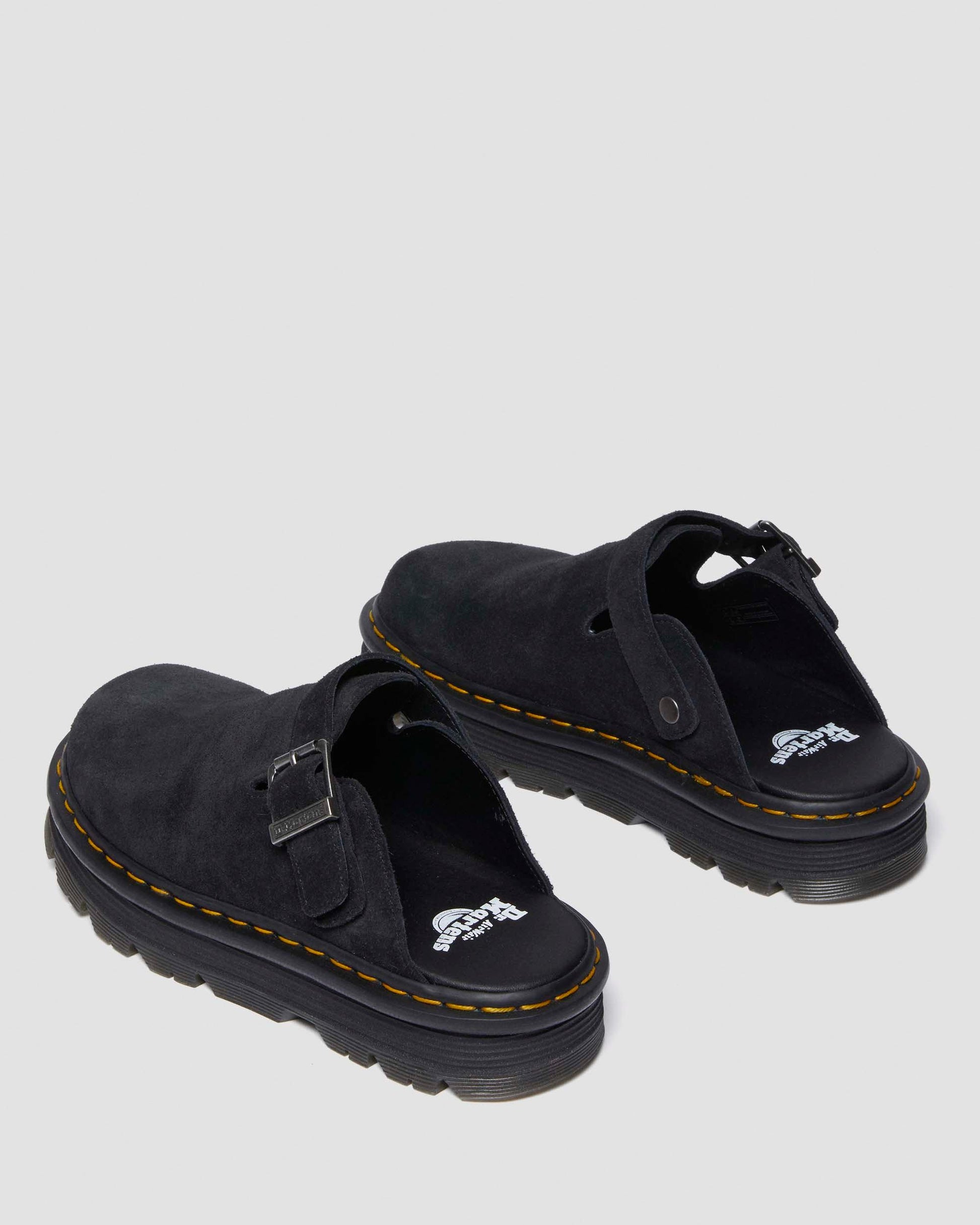 Dr. Martens Zebzag Black Suede Casual Slingback Platform Mules - Cushioned Sole