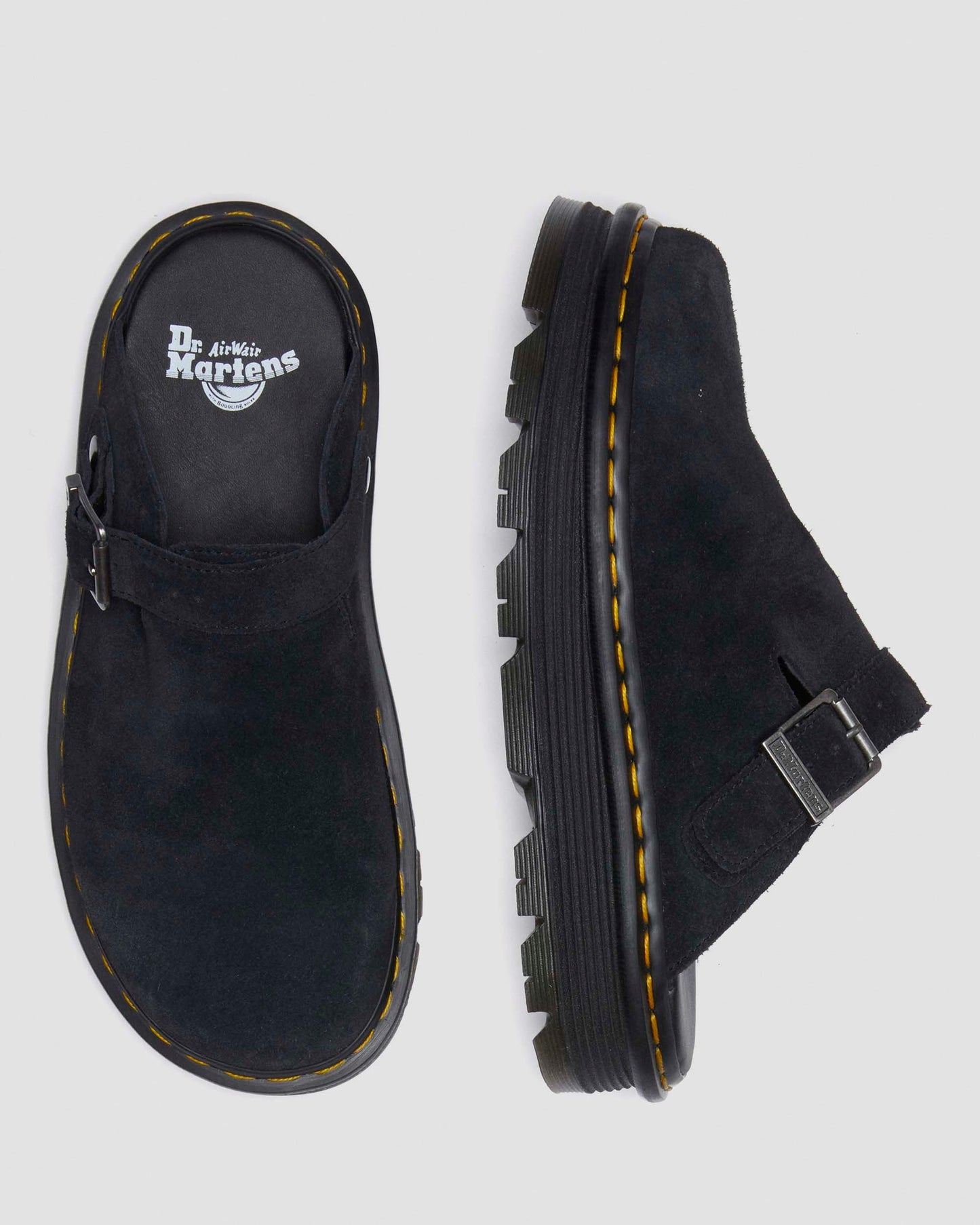 Dr. Martens Zebzag Black Suede Casual Slingback Platform Mules - Cushioned Sole