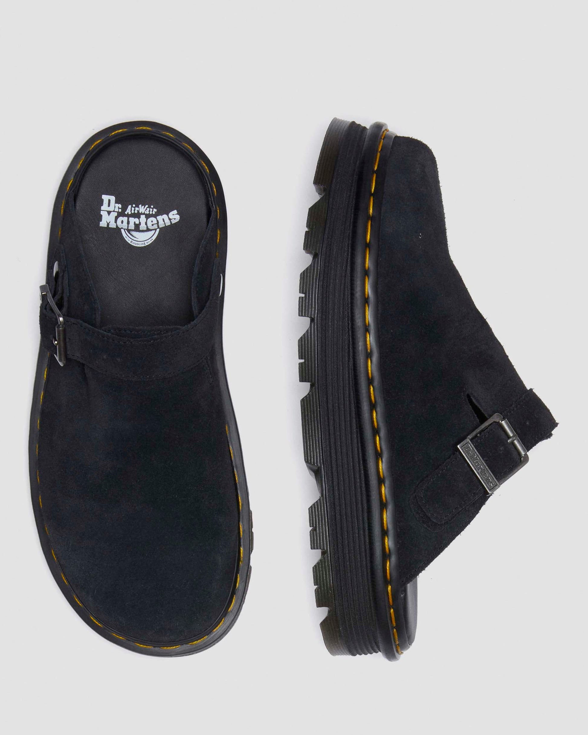 Dr. Martens Zebzag Black Suede Casual Slingback Platform Mules - Cushioned Sole