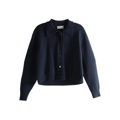 Margaret Howell Women's Navy Blue Merino Wool Collared Buttoned Cardigan