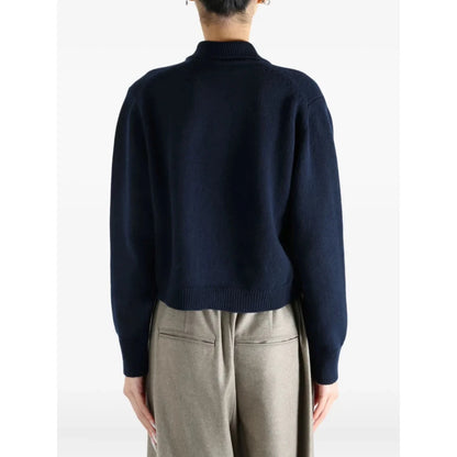 Margaret Howell Women's Navy Blue Merino Wool Collared Buttoned Cardigan