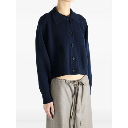 Margaret Howell Women's Navy Blue Merino Wool Collared Buttoned Cardigan