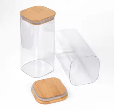 1580ml Square Glass Storage Jar with Airtight Bamboo Lid