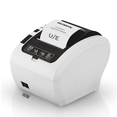 MUNBYN Thermal Receipt Printer 80mm POS Printer USB Ethernet Auto-Cutter Wall Mount ESC/POS ITPP047