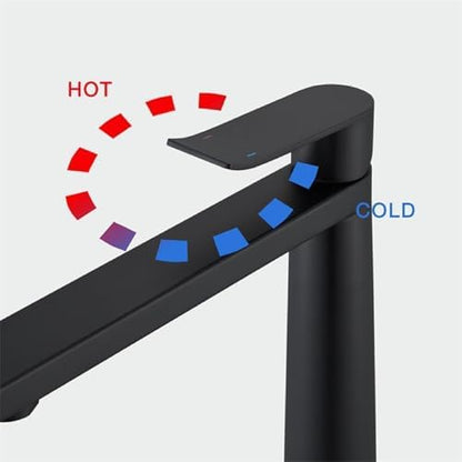 DETBOM Modern Black Tall Basin Faucet Single Lever Mixer with Ceramic Valve