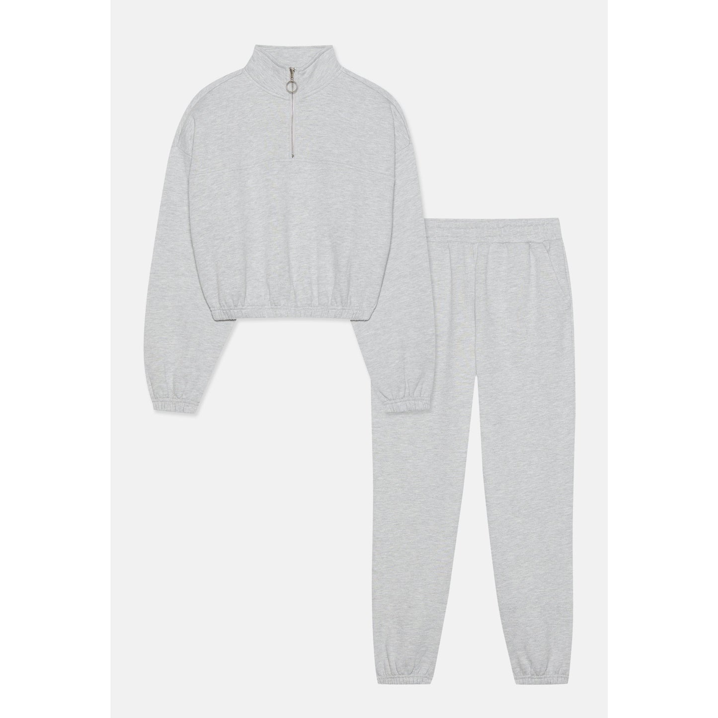 Even&Odd Women's Mottled Light Grey Cotton Blend Zip-Neck Tracksuit Set