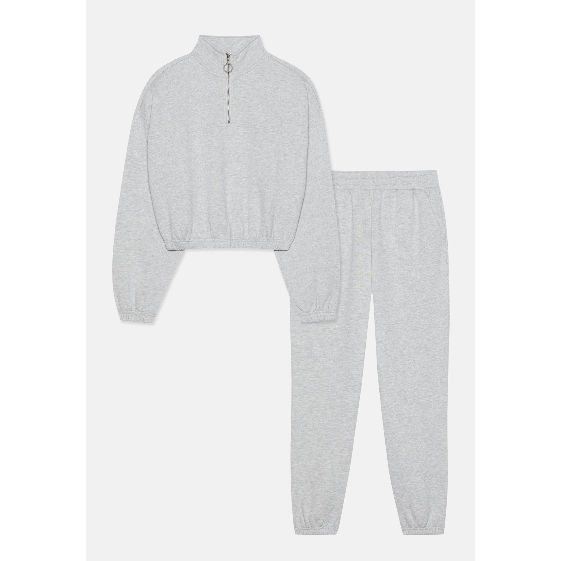 Even&Odd Women's Mottled Light Grey Cotton Blend Zip-Neck Tracksuit Set