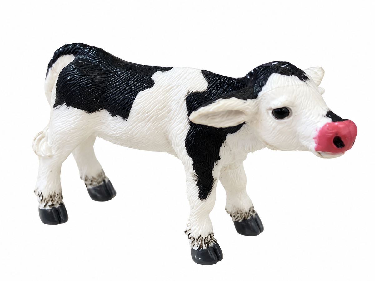 Farm Animal Toy Black & White Calf Figurine
