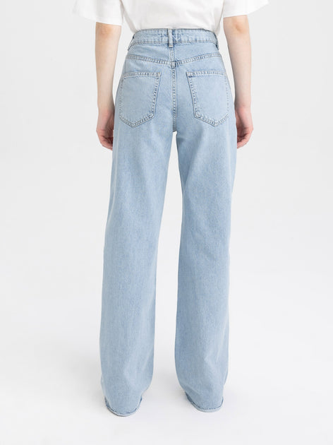 DeFacto Women's Regular Fit Ripped High Waist Blue Jeans - A3480AX-NM39