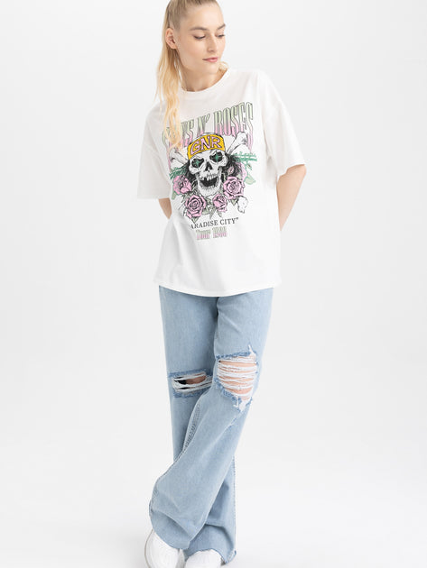 DeFacto Women's Regular Fit Ripped High Waist Blue Jeans - A3480AX-NM39