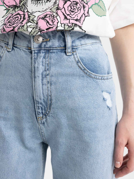 DeFacto Women's Regular Fit Ripped High Waist Blue Jeans - A3480AX-NM39
