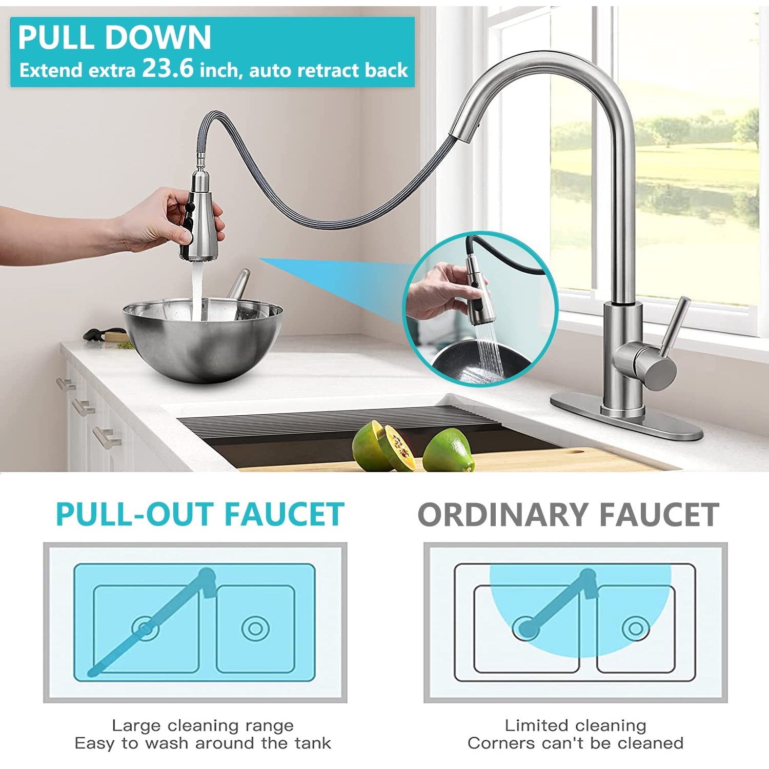 PHANCIR High-Arc Brushed Nickel Kitchen Faucet with Pull-Down Sprayer & Pause Button