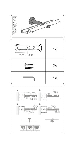 Chicago Double Curtain Rod Bracket, 2-Track, Open, 20mm Diameter, Matte Black