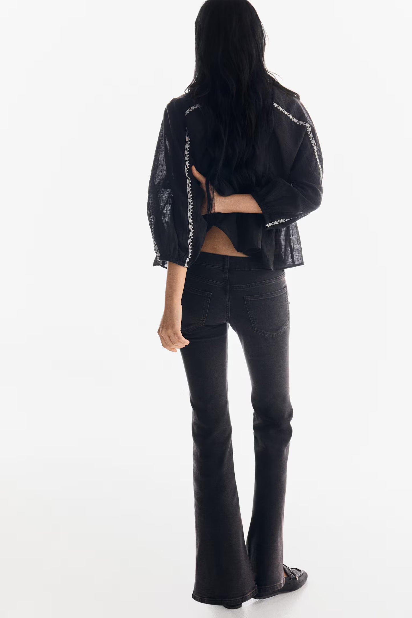 H&M Women's Black Low Waist Flare Jeans - Comfortable Stretch Denim