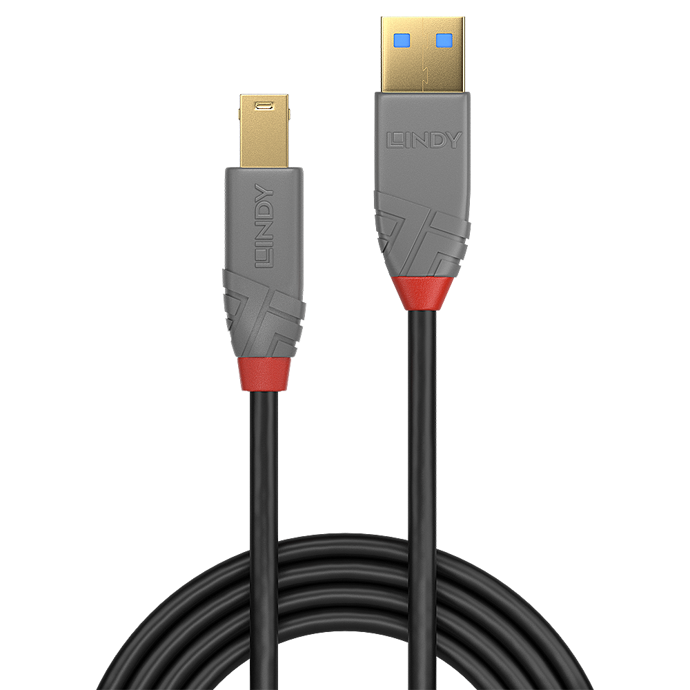 LINDY USB 3.2 Type A to B Cable 5Gbps Anthra Line