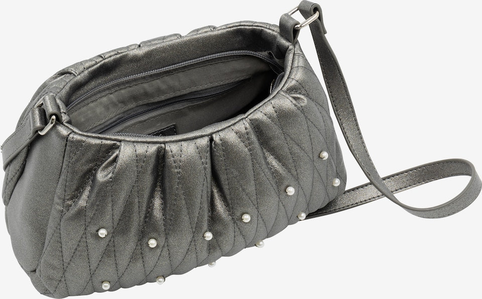 LYNNEA Evening Crossbody with Gold Pom Pom – Metallic Silver