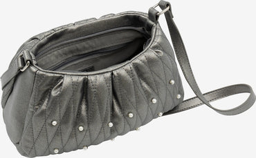 LYNNEA Evening Crossbody with Gold Pom Pom – Metallic Silver