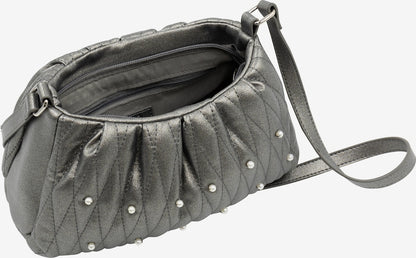 LYNNEA Evening Crossbody with Gold Pom Pom – Metallic Silver