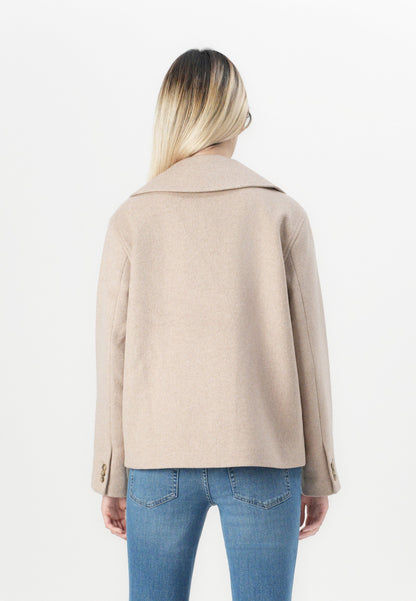 Chic Selected Femme SLFALMA Sandshell Double-Breasted Wool Blend Short Coat Jacket