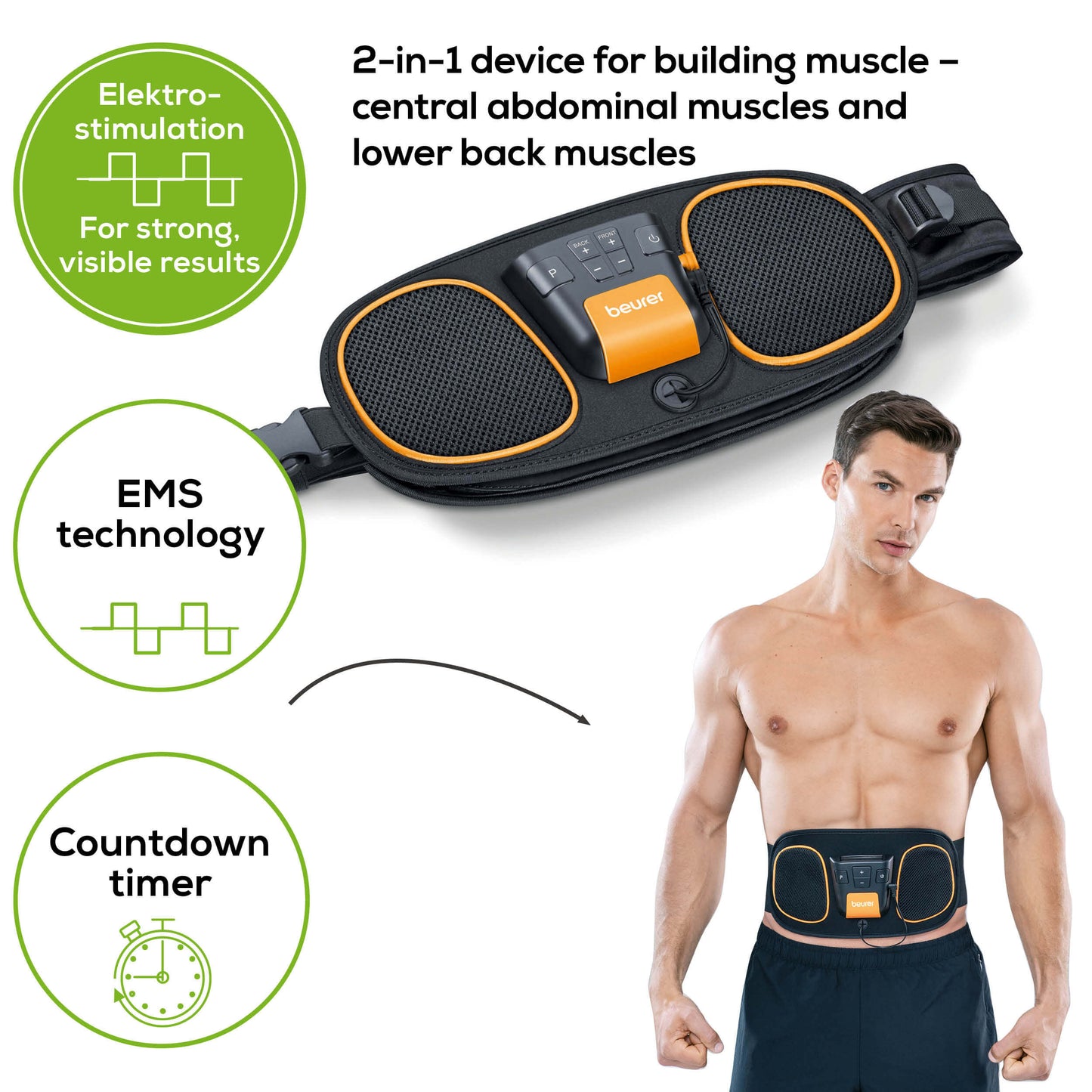 Beurer EM 39 2-in-1 Abdomen & Back Muscle Toning Belt for Core Strength
