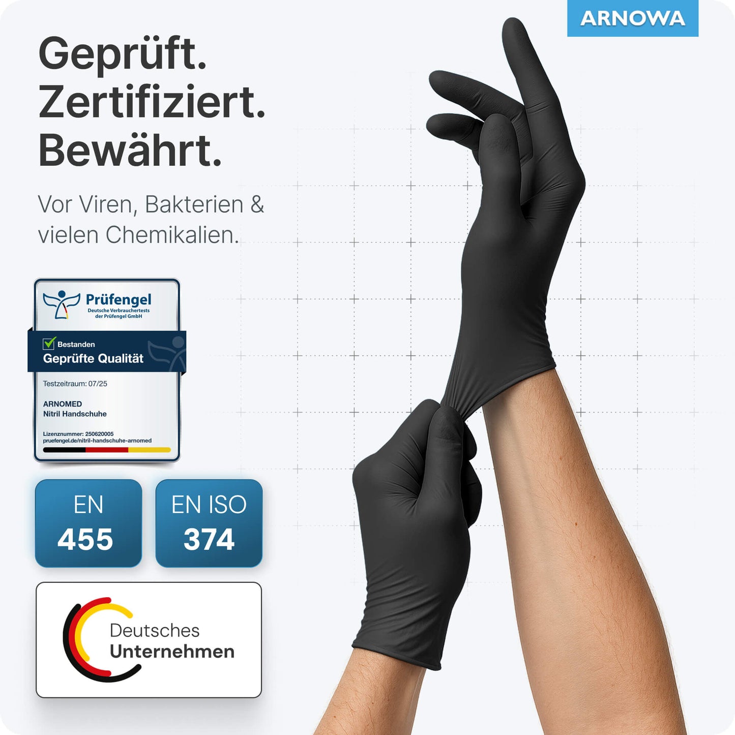 ARNOMED Nitrile MIDNIGHT BLACK Powder-Free Disposable Gloves, High-Quality, Tear-Resistant