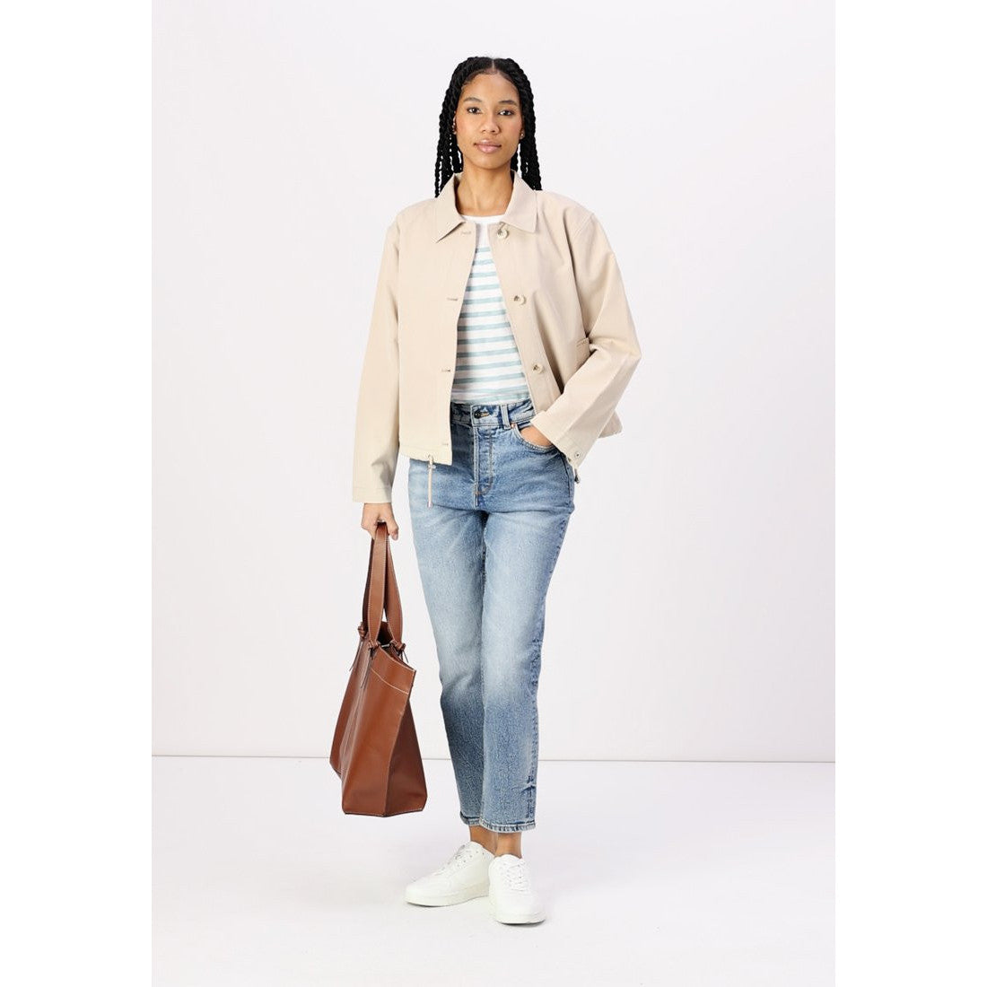 Tom Tailor Denim Women's Easy Short Light Jacket: Soft Calm Beige Button-Up