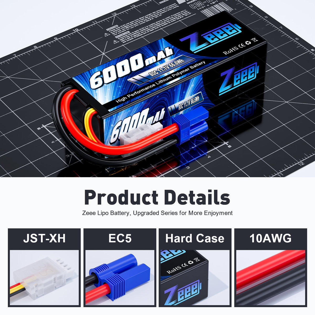 Zeee 3S 6000mAh 80C 11.1V LiPo Battery EC5