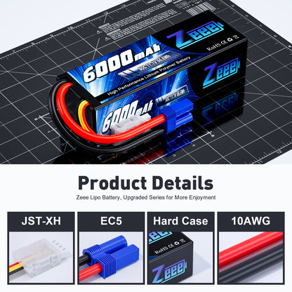 Zeee 3S 6000mAh 80C 11.1V LiPo Battery EC5