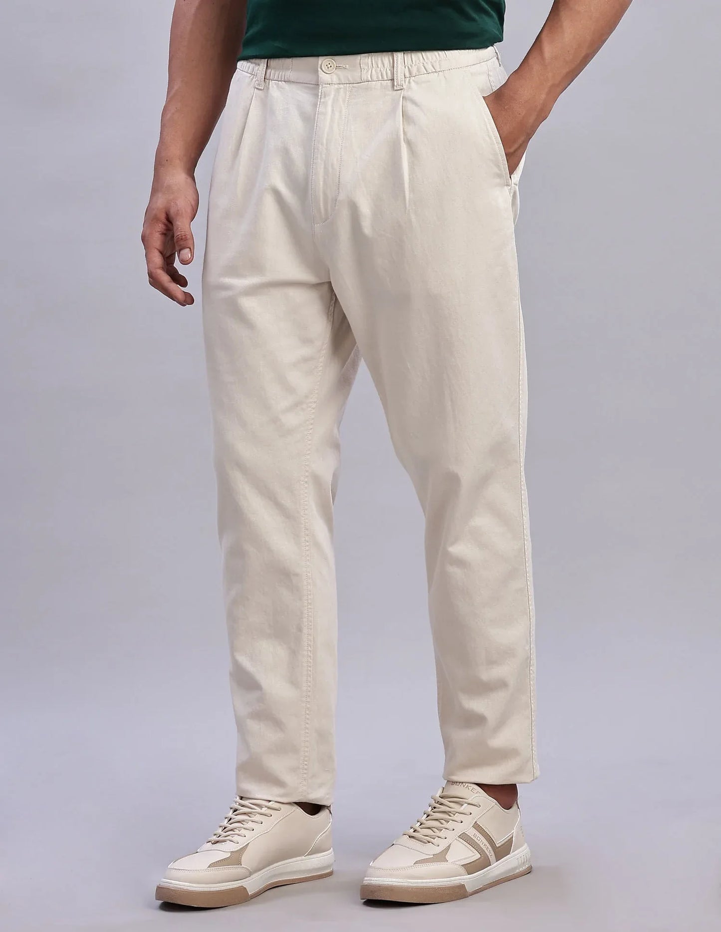 Tommy Hilfiger Men's Beige Solid Cotton Relaxed Fit Casual Trousers Comfort - Gomix Brands Outlet