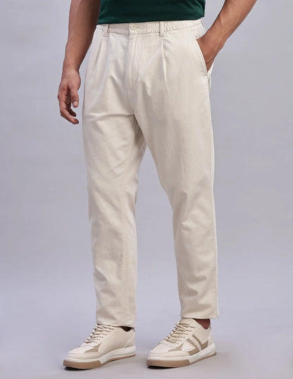 Tommy Hilfiger Men's Beige Solid Cotton Relaxed Fit Casual Trousers Comfort - Gomix Brands Outlet