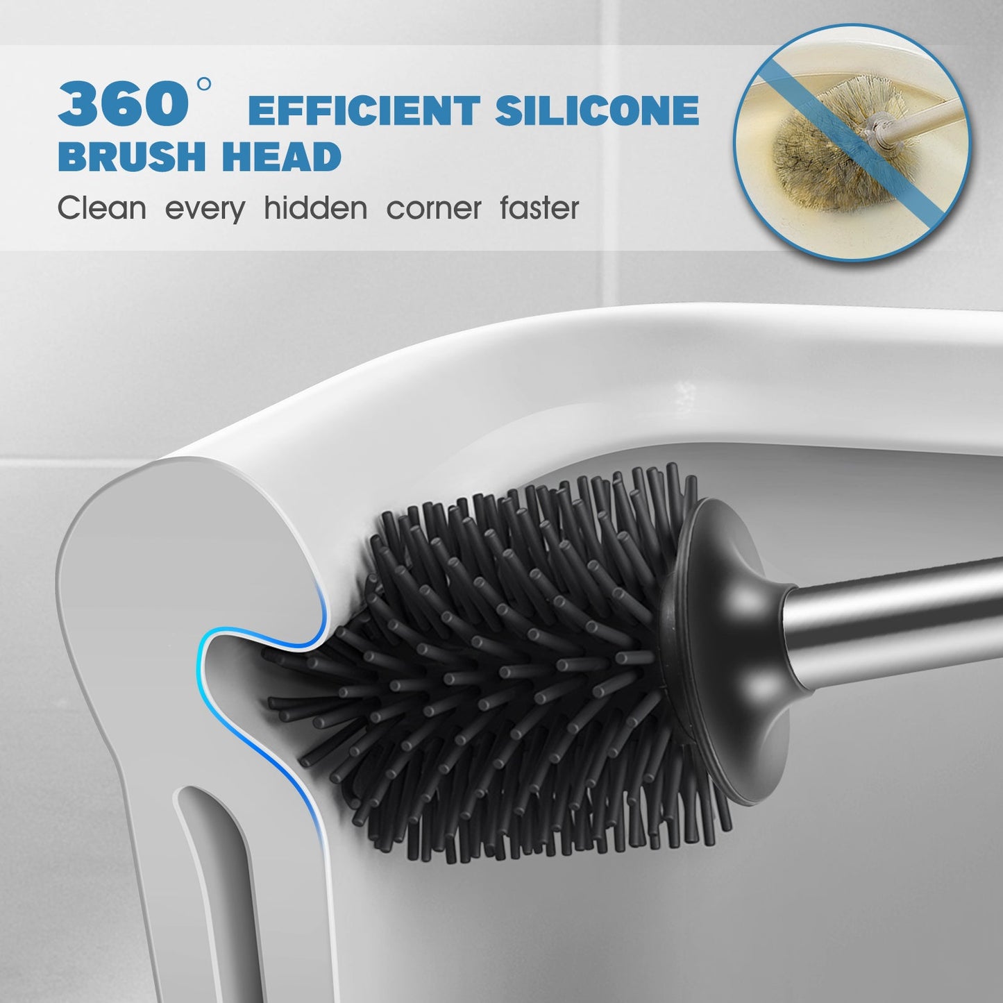 Premium Silicone Stainless Steel Toilet Bowl Brush Holder Set