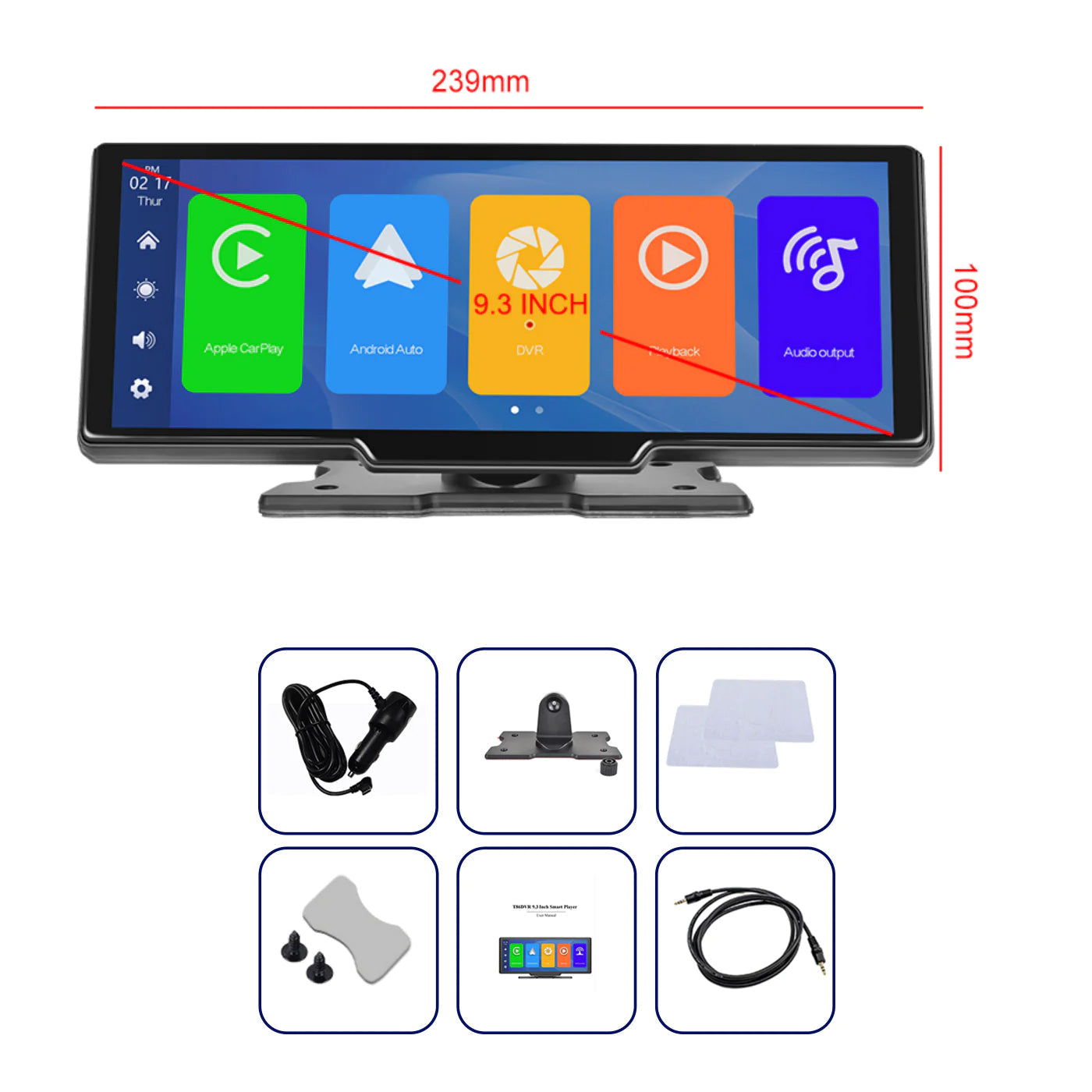 PODOFO 9.3‑Inch Wireless CarPlay & Android Auto Plug‑Play Screen